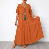 Vellira – Plus Size V-Neck Tiered Midi Dress