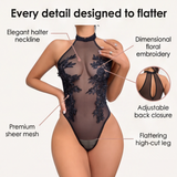 Floressa – Sheer Floral Embroidery Halter Bodysuit