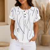 Marellia – Abstract Print Waffle Top with Button Placket