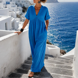 Mira Coast – Soft Maxi Dress with Oversized V-Neck and Pockets