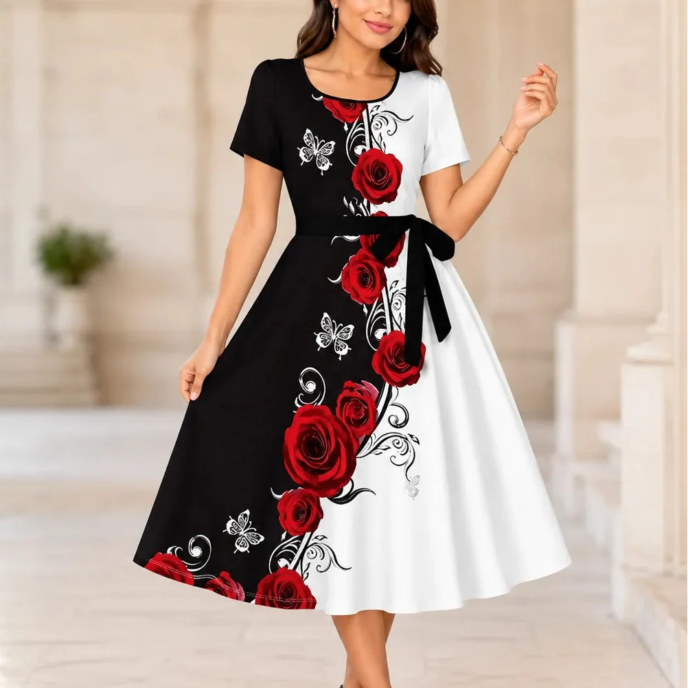 Marveline – Paisley A-Line Midi Dress with Tie Waist