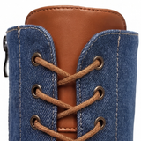 Denara - Denim and Leather Mid-Calf Riding Boots