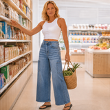 Marelle – Wide Leg Cargo Jeans for Women, Light Wash Straight Cut