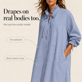 Verlyn – Striped Midi Dress That Reads Slim, Not Wide