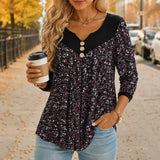 Evelora – Floral V-Neck Tunic Top with Button Yoke