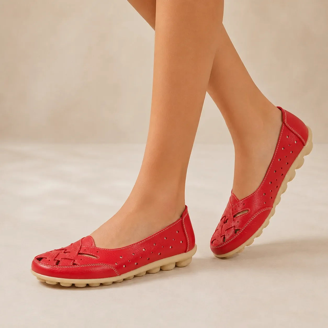 Wearbella – Perforated Woven Low-Cut Flat Loafers
