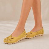 Wearbella – Perforated Woven Low-Cut Flat Loafers