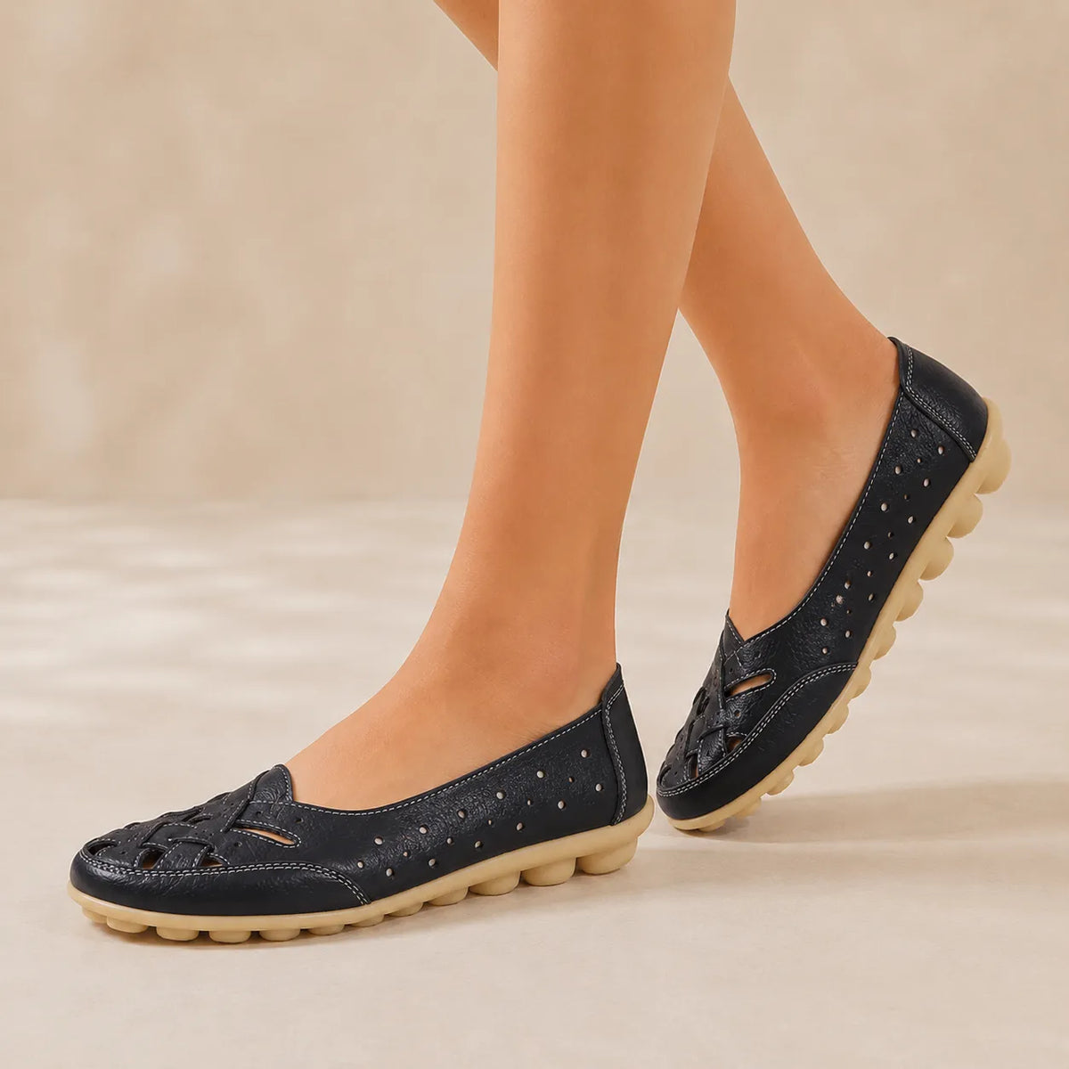 Wearbella – Perforated Woven Low-Cut Flat Loafers