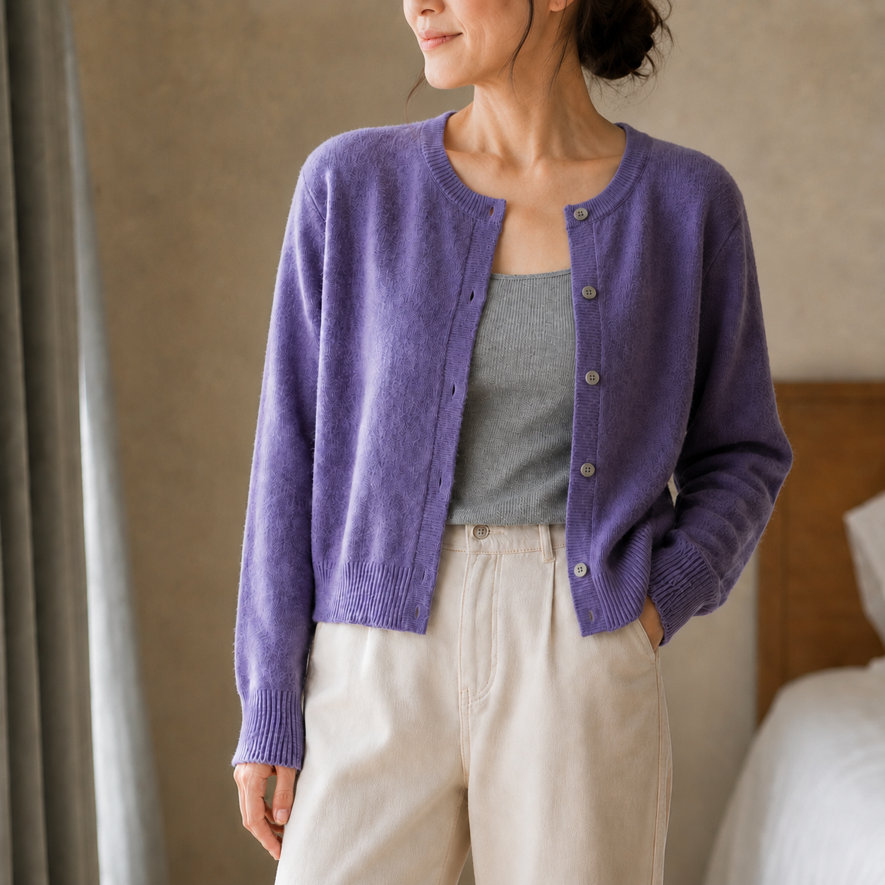 Wearbella – Cropped Brushed-Knit Button-Front Cardigan