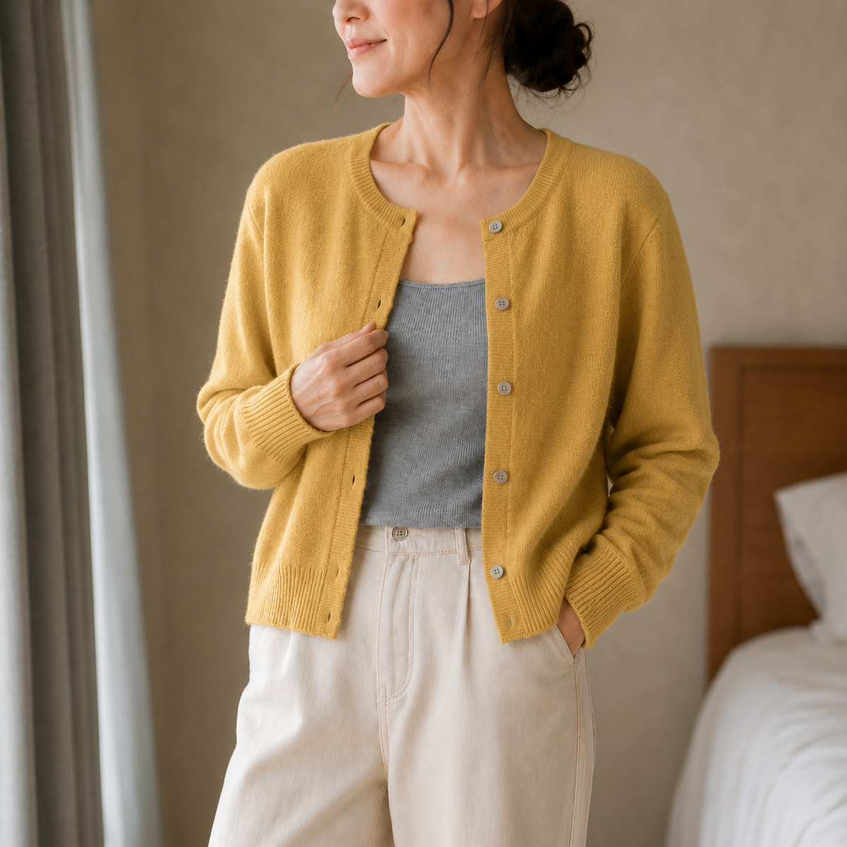 Wearbella – Cropped Brushed-Knit Button-Front Cardigan