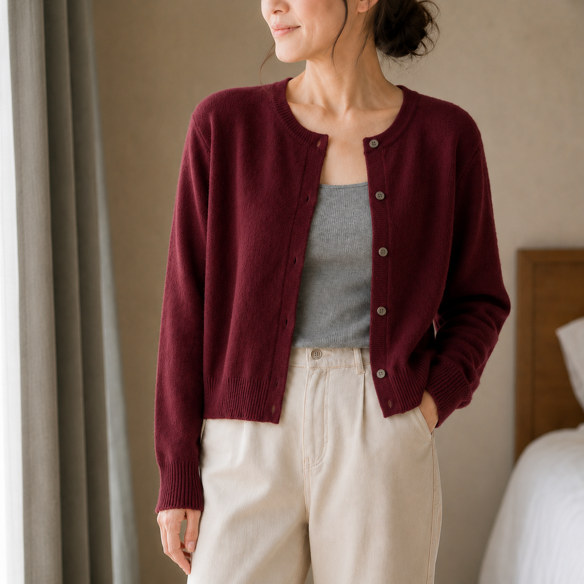 Wearbella – Cropped Brushed-Knit Button-Front Cardigan
