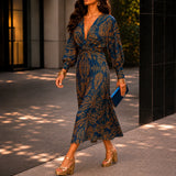 Florenza – Baroque Print Twist-Front Wrap Midi Dress