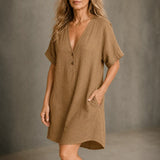 Soléne – Oversized V-Neck Linen-Look Tunic Dress, Breezy Summer Cover-Up