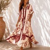 Solenne – Vintage Scroll Print Maxi Shirt Dress with Pockets