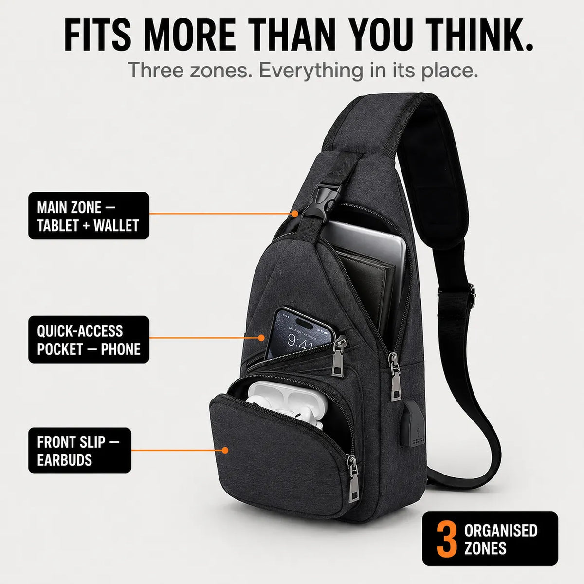 Slynx – Crossbody Sling Bag with USB Charging Port