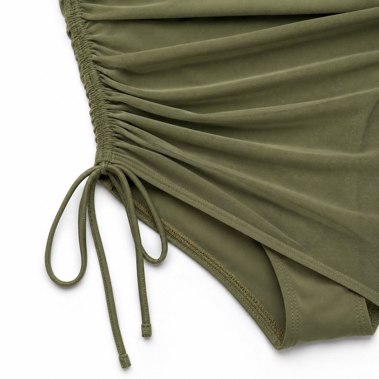 Soliva – Ruched Mesh Waist One Piece Swimsuit with Built-in Skirt
