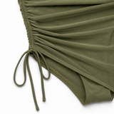 Soliva – Ruched Mesh Waist One Piece Swimsuit with Built-in Skirt