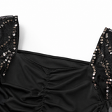 Soirée – Sequin Slit Maxi Dress with Convertible Square Neck