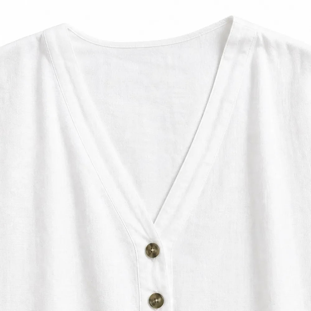 Soléne – Oversized V-Neck Linen-Look Tunic Dress, Breezy Summer Cover-Up