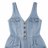 Ellora – Wide leg denim jumpsuit with button front and pockets
