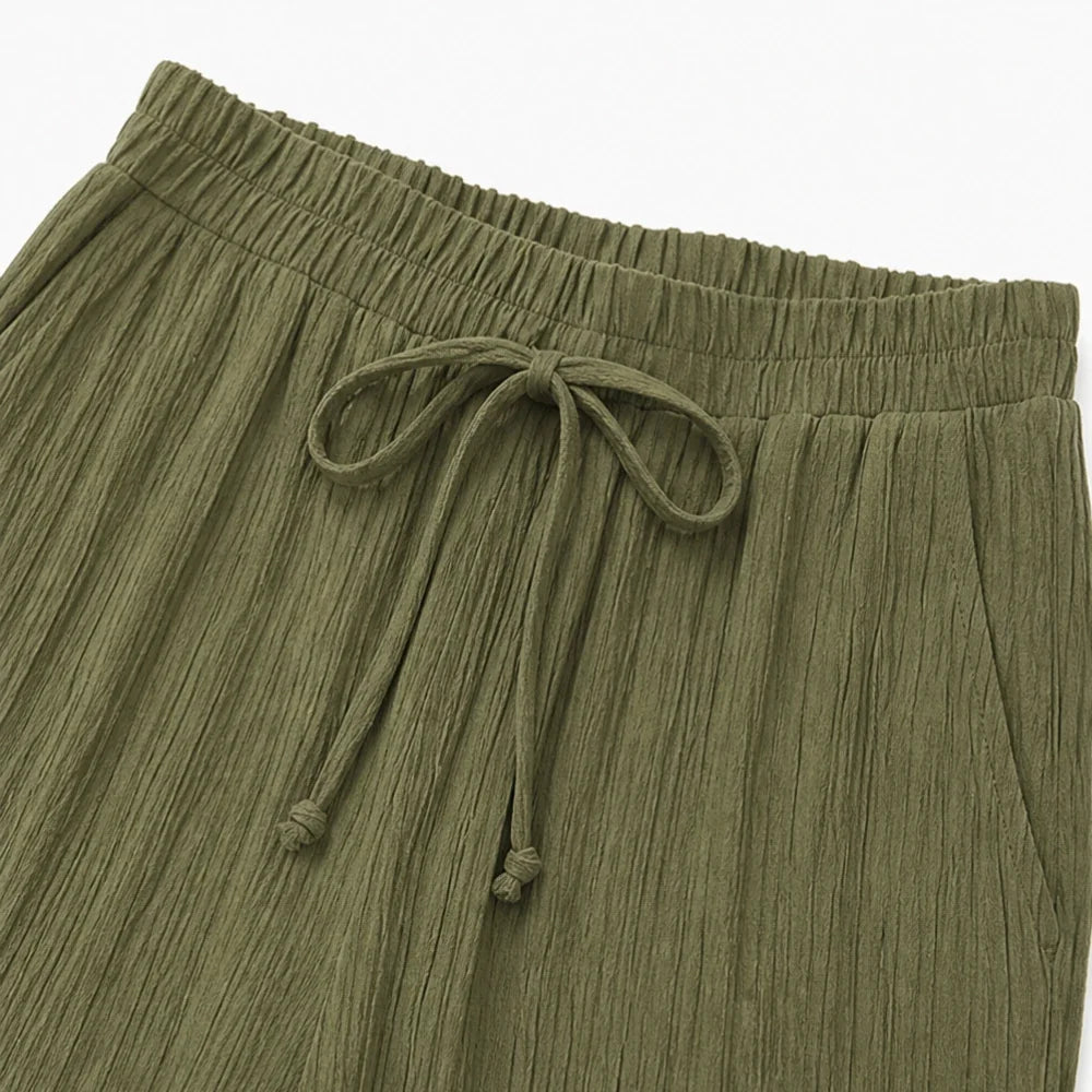 Velora – Ribbed Wide-Leg Capri Pants with Drawstring Waist & Side Slit, Plus Size 1XL–5XL