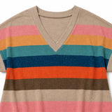 Marlowen – Striped V-Neck Knit T-Shirt Dress for Women, Soft Summer Casual