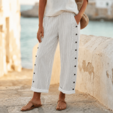 Coastlyn – Women's Striped Pants with Button Trim