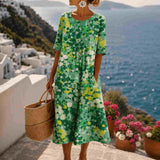Soleia – Watercolor print flowing midi dress with pockets