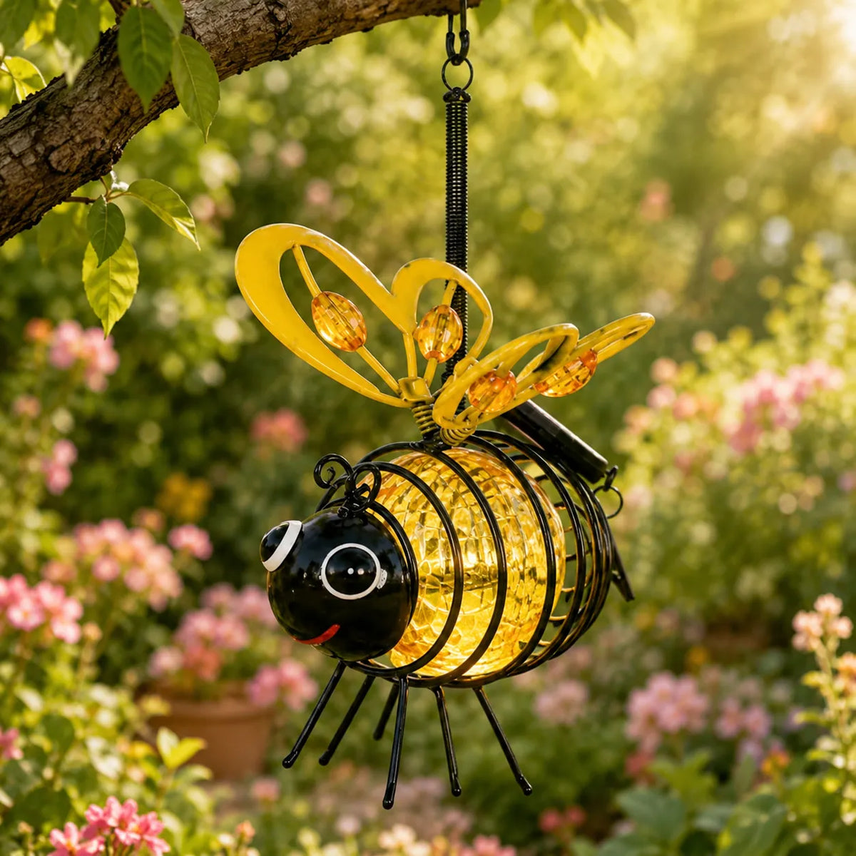 Honeyglow – Solar Bee Garden Light with Amber Glow, Weatherproof Hanging Yard Decor