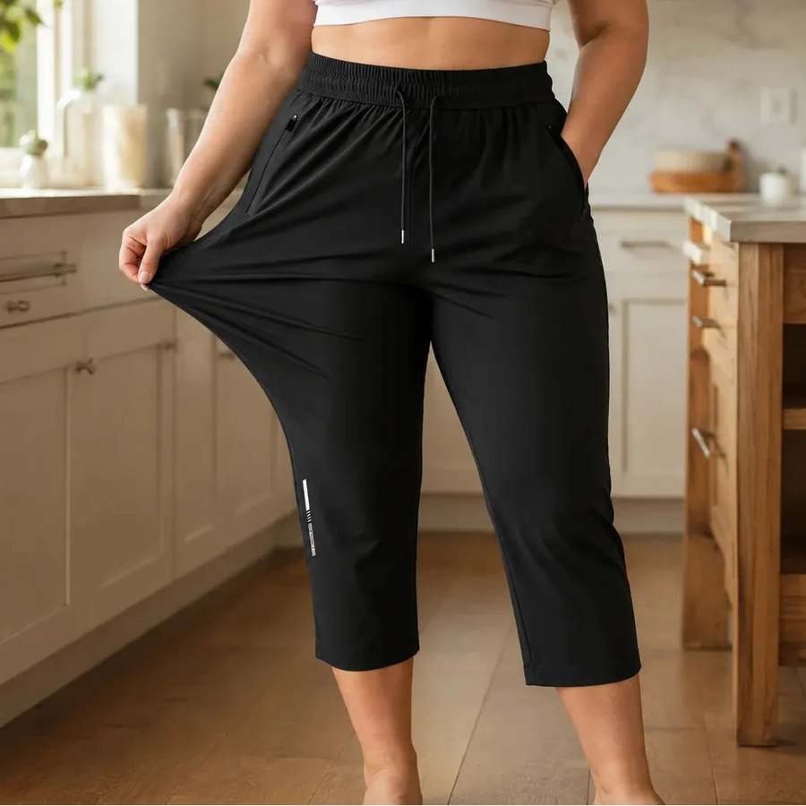 Movella – Stretchy Capri Pants with Zip Pocket for Women