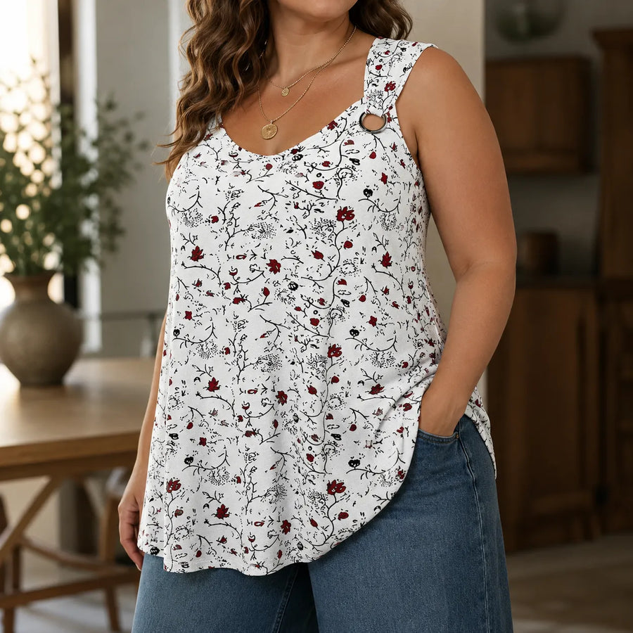 Wearlora – Plus Size Floral Swing Tank Top with O-Ring Straps