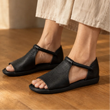 Solene – Pebbled PU T-Strap Flat Sandals for Women, Slip-On Open Toe Summer Shoes