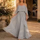Solavia – Cold Shoulder Chiffon-like Maxi Dress for Weddings & Formal Events