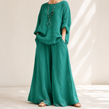 Lunavia – Oversized Cotton-Linen Two-Piece Set with Wide-Leg Pants