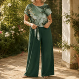 Marovelle – Marble Print Knot-Front Top and Wide-Leg Pants Set