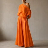 Solendra – Coordinated One-Shoulder Top and Flowing Wide-Leg Pants