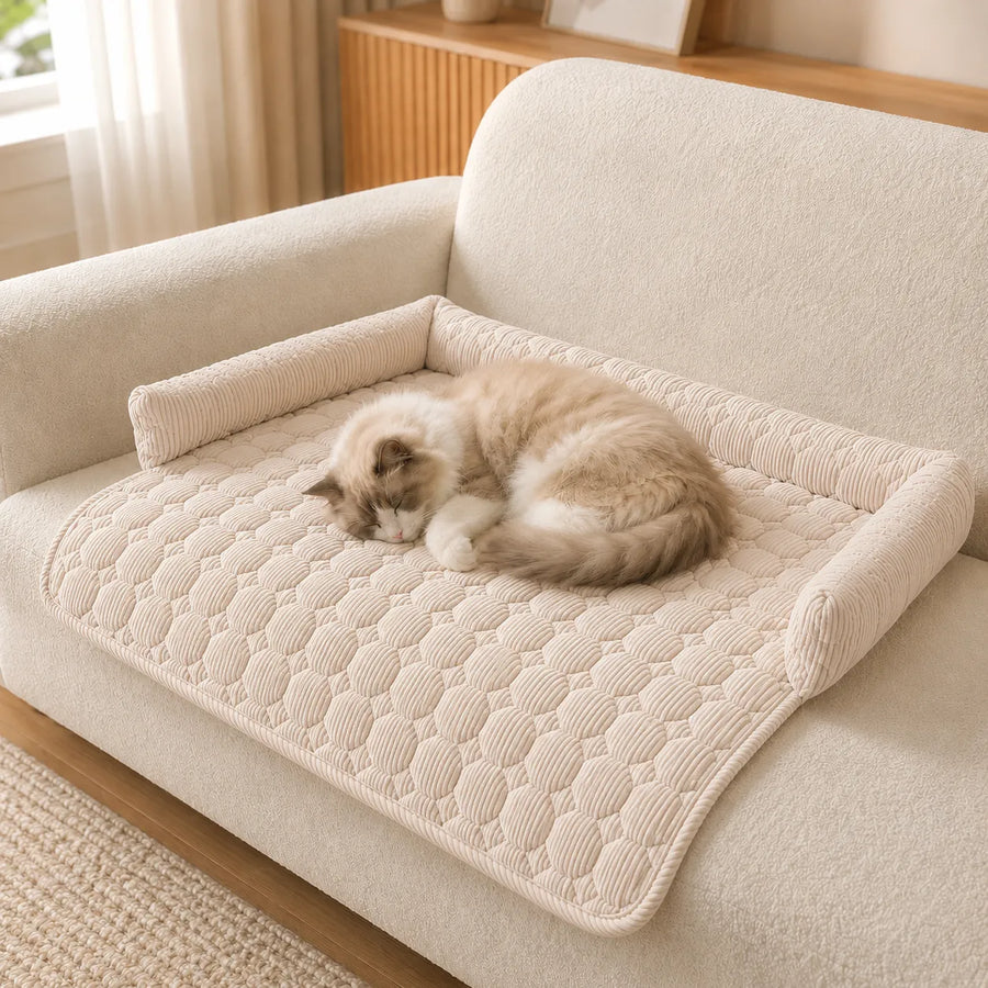 Pawvella – Bolstered Pet Couch Bed with Cooling Top, Non-Slip Sofa Protector