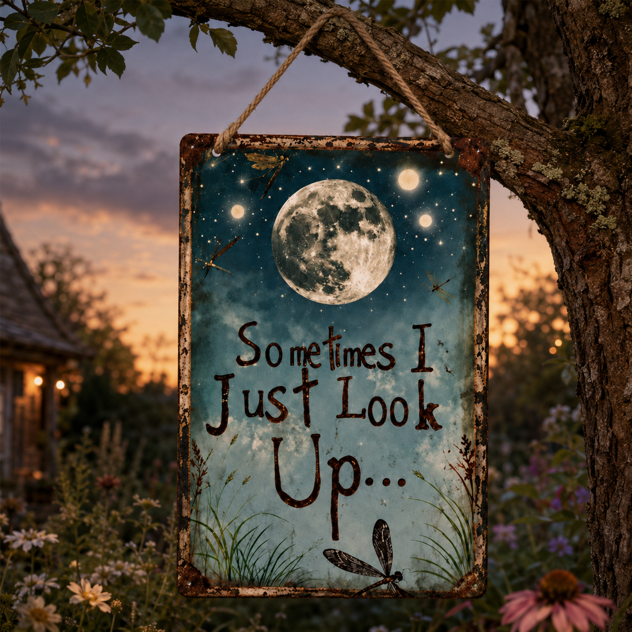 Lunavia – Rustic Moon Metal Sign for Porch and Garden
