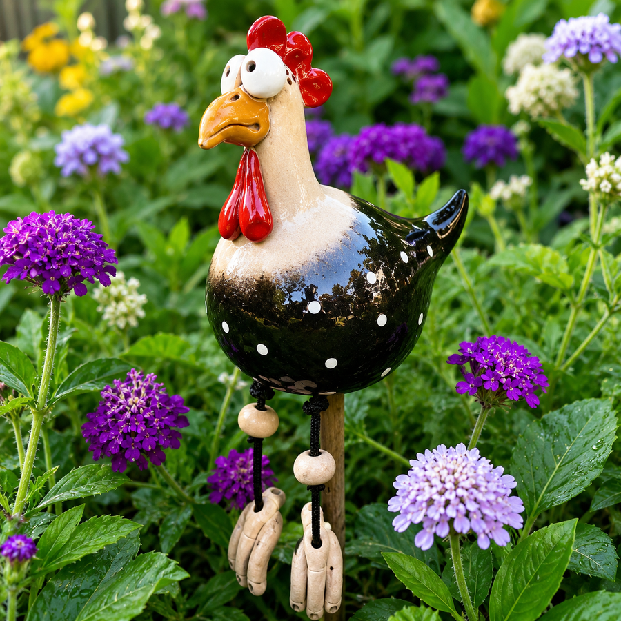 Henrietta – Hand-Painted Synthetic Resin Garden Hen with Dangling Legs