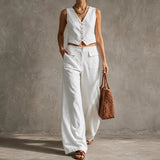 Lunavia – Linen-look wide-leg pants with pockets, high waist