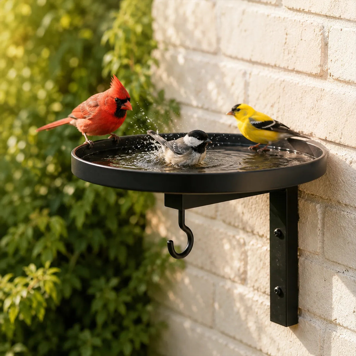 Wrenna – Wall Mounted Bird Bath with Feeder Hook