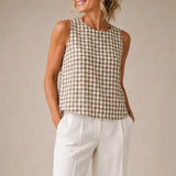 Linelle – Sleeveless Gingham Shell Top for Women, Boxy A-Line Summer Blouse