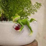 Hopsley - Wine Frog Plant Pot Ornament, Painted Weatherproof Decor