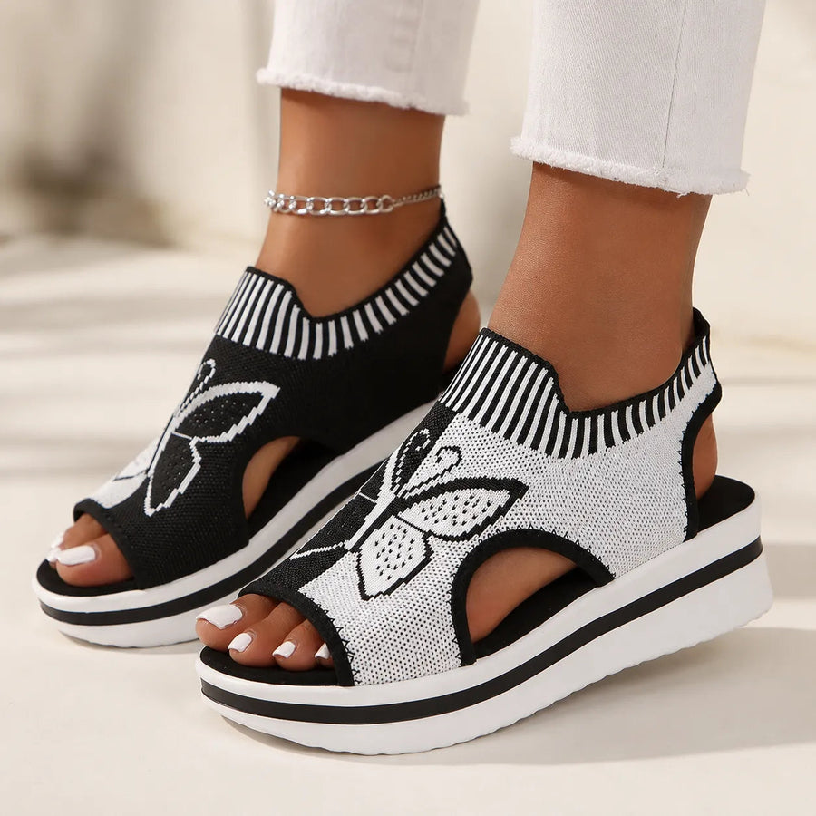 Sockela – Butterfly Knit Platform Peep Toe Sandals for Women