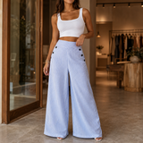 Marella – High-Waist Wide-Leg Pinstripe Trousers with Side Buttons