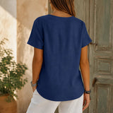Solene – Relaxed V-Neck Blouse with Wood-like Buttons for Women