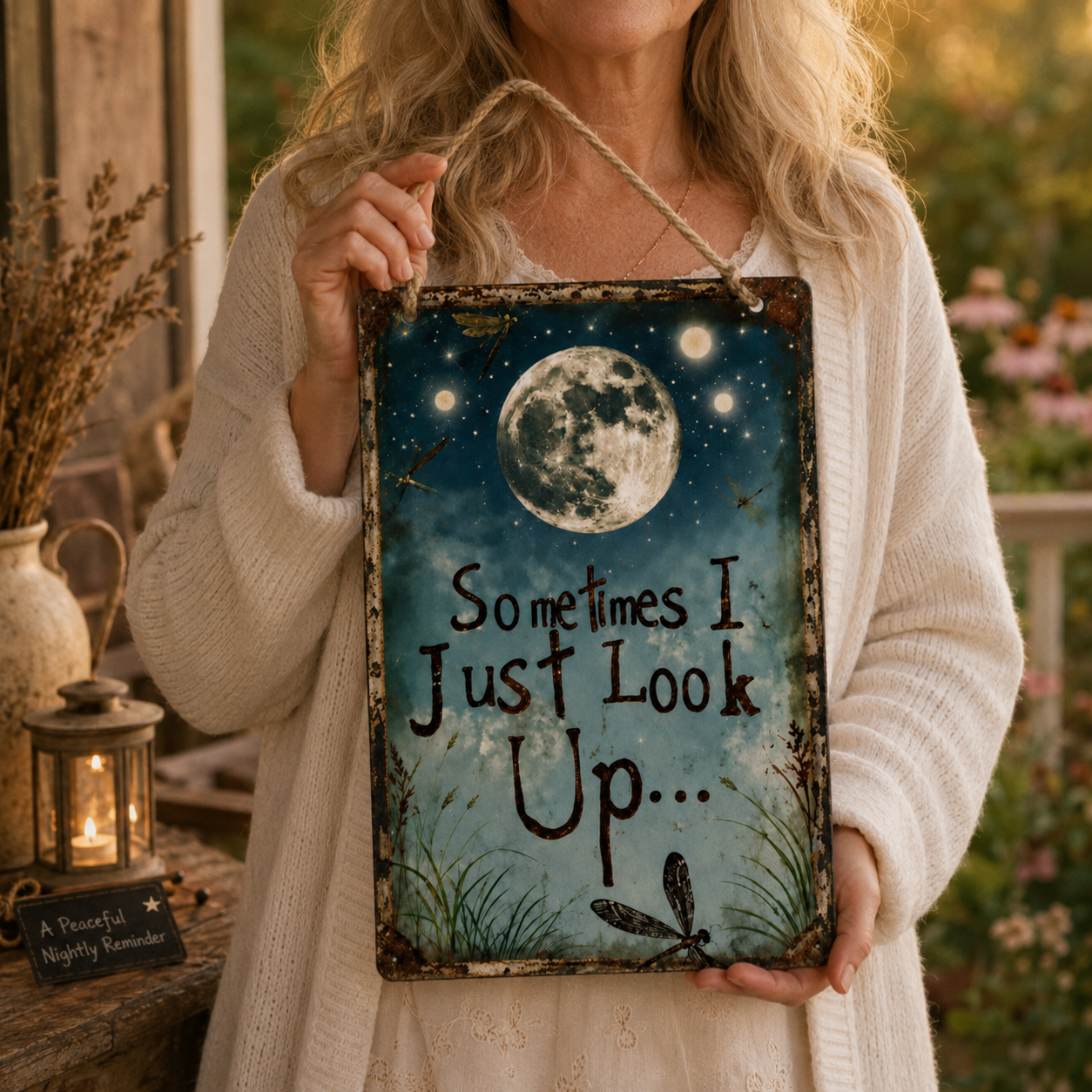 Lunavia – Rustic Moon Metal Sign for Porch and Garden