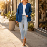 Verelle – Women's V-Neck Collarless Denim-like Jacket, Soft Button-Front Layer