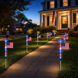 Stargrove – Solar American Flag Light Stakes, 8-Piece Set for 4th of July Walkway & Yard Decor
