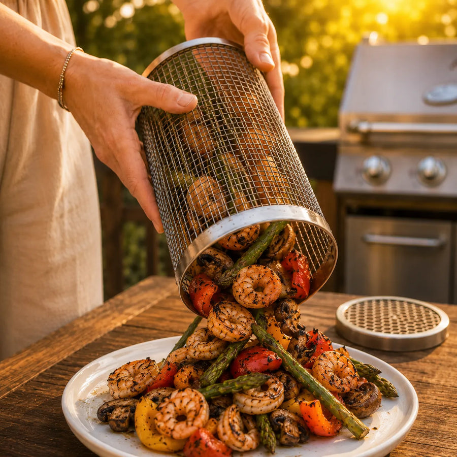 Rollwell – Rolling Stainless Mesh Grill Basket with Hook